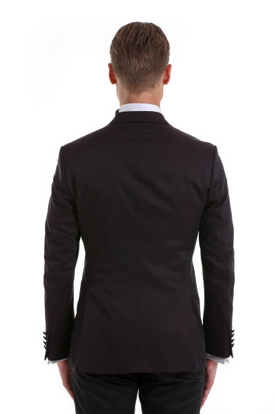 Bordo Slim Fit Düz Sivri Yaka Klasik Kruvaze Smokin Damatlık-Bordo - 8