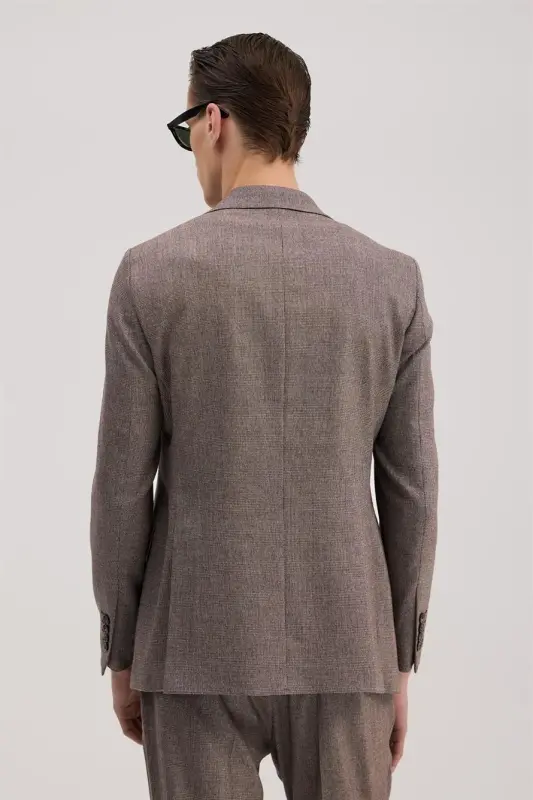 Bordo Slim Fit Ekoseli Kruvaze Takım Elbise - 3
