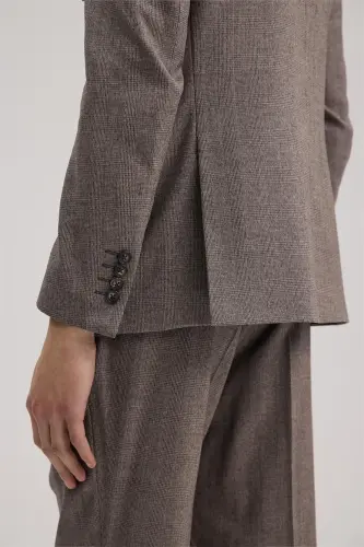 Bordo Slim Fit Ekoseli Kruvaze Takım Elbise - 4