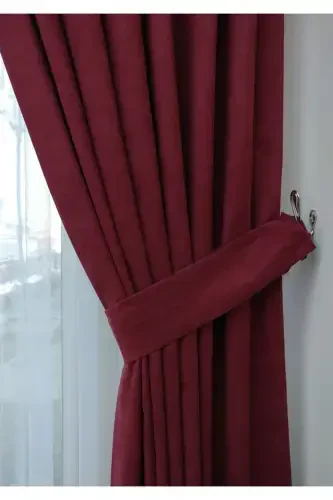 Bordo tekis rangli fon parda, plissiz tekis tikuv, ekstrafor burama, bitta qanot-bordo - 5