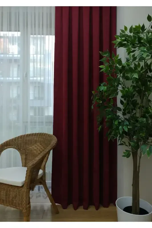 Bordo tekis rangli fon parda, plissiz tekis tikuv, ekstrafor burama, bitta qanot-bordo - 7