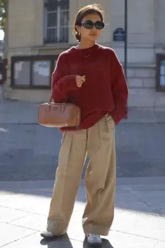 Bordo Velosiped Yoqasi Keng Triko Ko'ylak MG1972-Bordo - 7