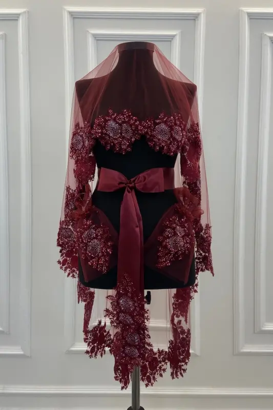 Bordo Vıp Deluxe Kelin Xina Roʻmoli Komplekti-Bordo - 4