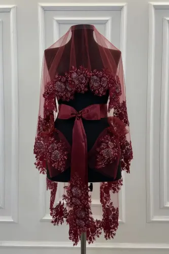Bordo Vıp Deluxe Kelin Xina Roʻmoli Komplekti-Bordo - 6
