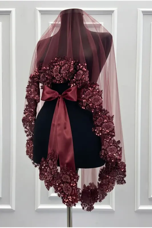 Bordo Vıp Deluxe Kelin Xina Roʻmoli Komplekti-Bordo - 4