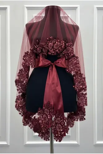 Bordo Vıp Deluxe Kelin Xina Roʻmoli Komplekti-Bordo - 7