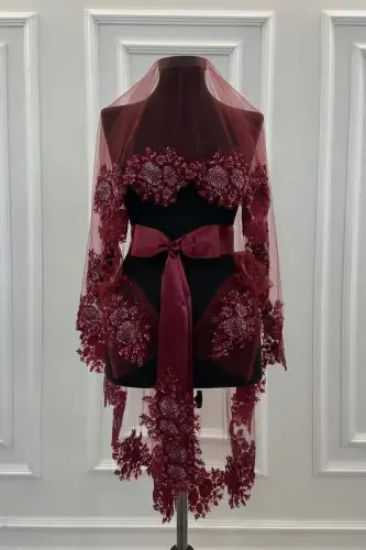 Bordo Vıp Deluxe Kelin Xina Roʻmoli Komplekti-Bordo - 4