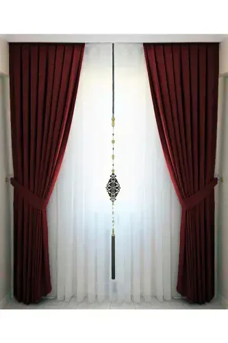 Бордовая Плиссированная Бархатистая Портьера Высокого Качества Одно Полотно-Бордовый - 1