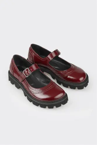 Бордовые кожаные женские повседневные туфли - Бордовый - ELLE SHOES (1)