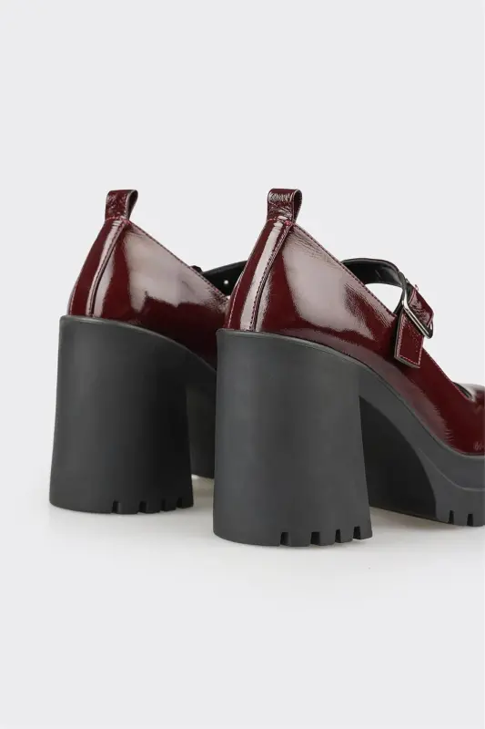 Бордовые кожаные женские туфли на высоком каблуке - 4