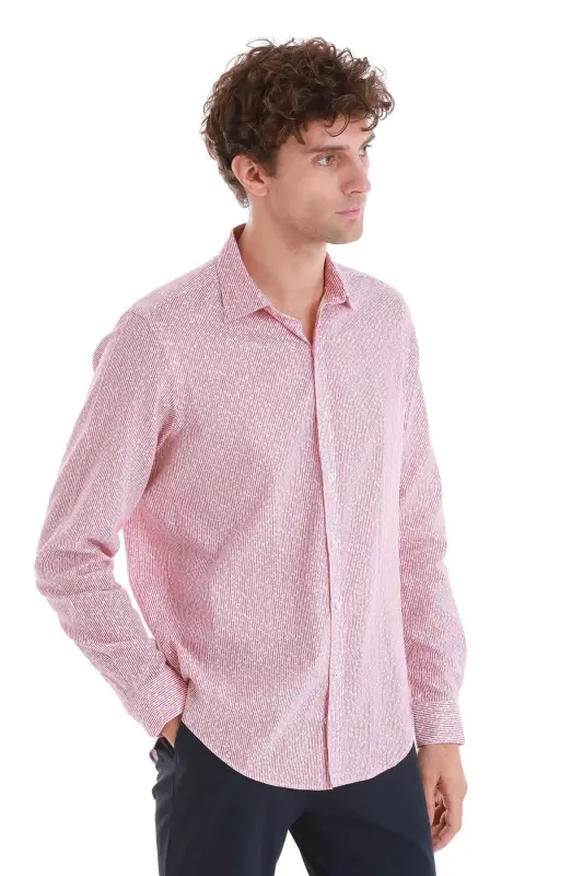 Бордовый Comfort Fit С принтом Slim Воротник Длинные рукава Spo - 1