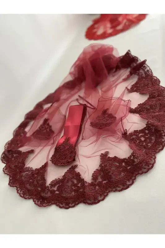 Бордовый Изящный Гипюровый Свадебный Венок Пояс Перчатки Полный Комплект Хна Ночь Свадьба-Бордовый - ZEYMERADE