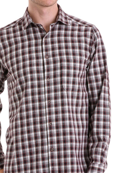 Бордовый Классический Fit В Клетку Slim Воротник Длинный Рукав Casua - 4