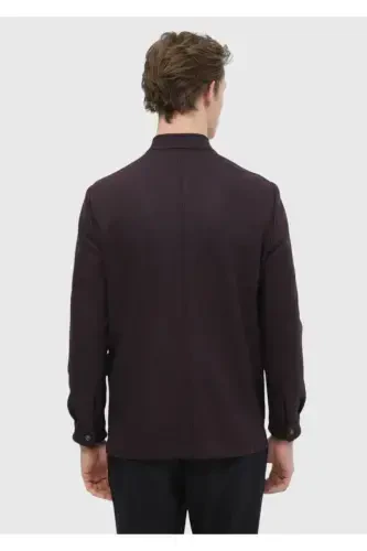 Бордовый прямой пиджак на плечах, облегающий, шерстяная смесь, вязаный. - 7