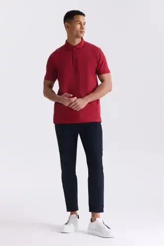 Бордовый Slim Fit 100% Хлопок Мерсеризованный Поло Воротник Футболка - 2