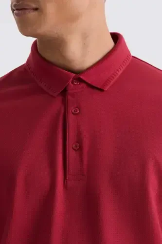 Бордовый Slim Fit 100% Хлопок Мерсеризованный Поло Воротник Футболка - 3