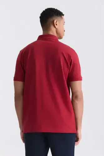 Бордовый Slim Fit 100% Хлопок Мерсеризованный Поло Воротник Футболка - 4