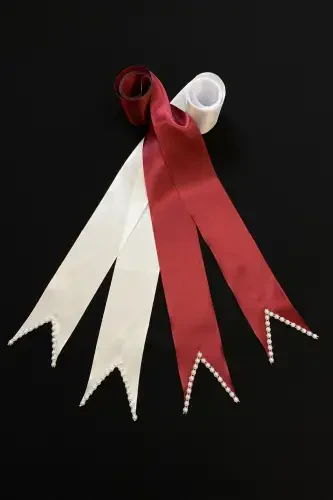 Бордовый Свадебный Набор Фаты, Накидка на Плечи Жениха, Лента для Украшений, Цветок на Руку, Шаль для Хны, 10 Штук-Бордовый - 4