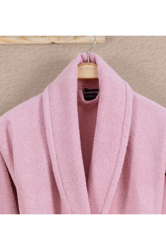Bornoz Seti %100 Pamuk Sertifikalı Şalyaka Bornoz Kafa Havlusu Takımı 2 Parça Pudra Pembe - Pembe - 5
