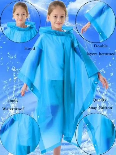 Borogo 2 Pack Raincoats for Kids, Kids Rain Jacket Reusable Rain Ponchos for Boys and Girls - 4
