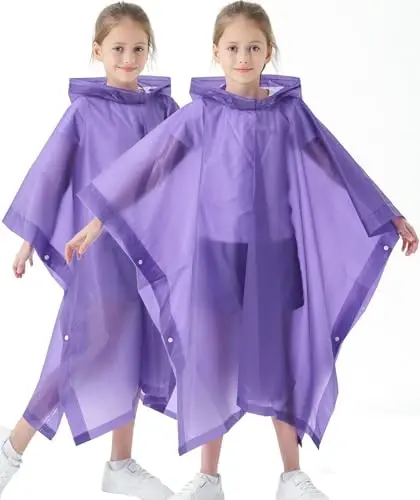 Borogo 2 Pack Raincoats for Kids, Kids Rain Jacket Reusable Rain Ponchos for Boys and Girls - 1