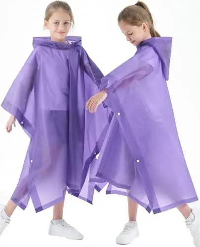 Borogo 2 Pack Raincoats for Kids, Kids Rain Jacket Reusable Rain Ponchos for Boys and Girls - 3