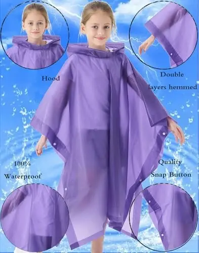 Borogo 2 Pack Raincoats for Kids, Kids Rain Jacket Reusable Rain Ponchos for Boys and Girls - 4