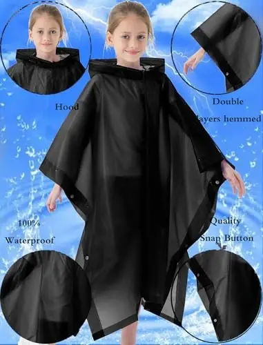 Borogo 2 Pack Raincoats for Kids, Kids Rain Jacket Reusable Rain Ponchos for Boys and Girls - 5