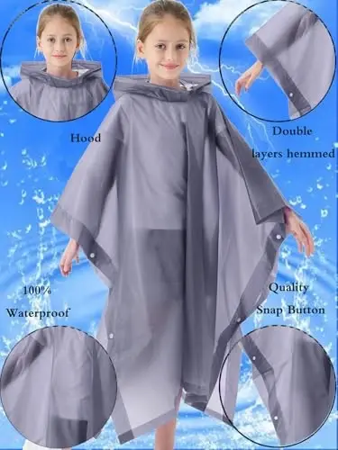 Borogo 2 Pack Raincoats for Kids, Kids Rain Jacket Reusable Rain Ponchos for Boys and Girls - 5