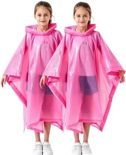 Borogo 2 Pack Raincoats for Kids, Kids Rain Jacket Reusable Rain Ponchos for Boys and Girls - 1