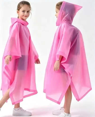 Borogo 2 Pack Raincoats for Kids, Kids Rain Jacket Reusable Rain Ponchos for Boys and Girls - 3