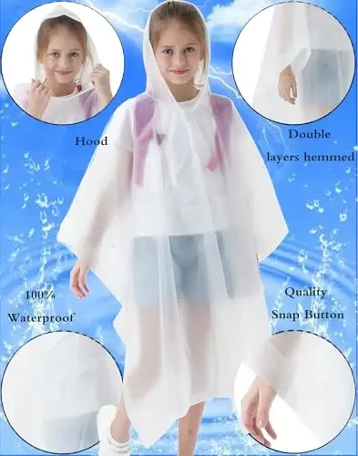 Borogo 2 Pack Raincoats for Kids, Kids Rain Jacket Reusable Rain Ponchos for Boys and Girls - 4