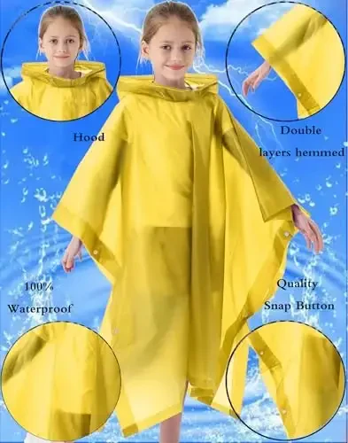 Borogo 2 Pack Raincoats for Kids, Kids Rain Jacket Reusable Rain Ponchos Rain Coats for Boys and Girls - 3