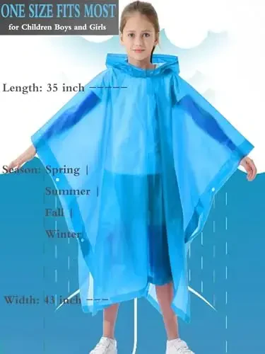 Borogo 2 Pack Raincoats for Kids, Kids Rain Jacket Reusable Rain Ponchos Rain Coats for Boys and Girls - 5