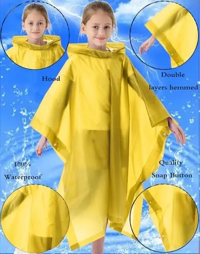 Borogo 2 Pack Raincoats for Kids, Kids Rain Jacket Reusable Rain Ponchos Rain Coats for Boys and Girls - 3