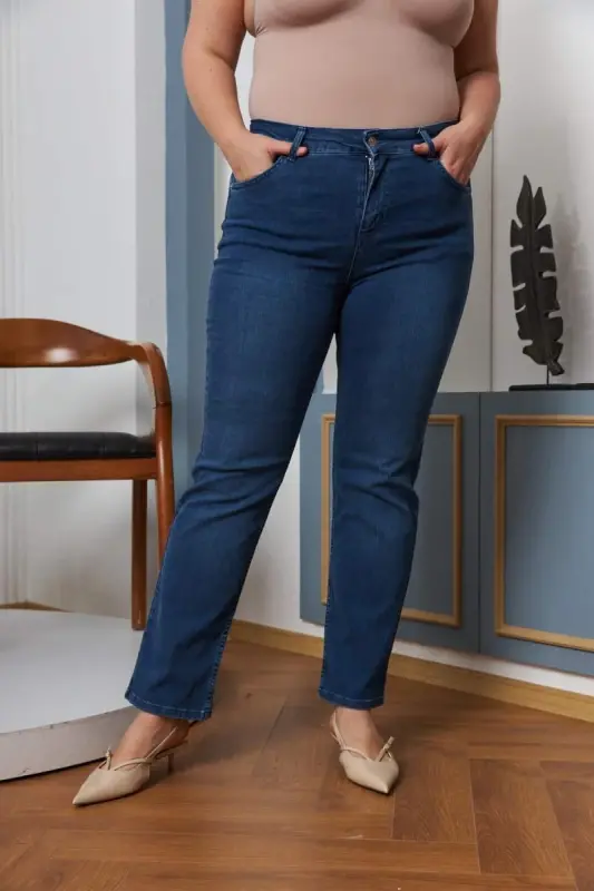 Boru Paça Büyük Beden Mavi Kot Pantolon - BÜYÜKBEDENIZ