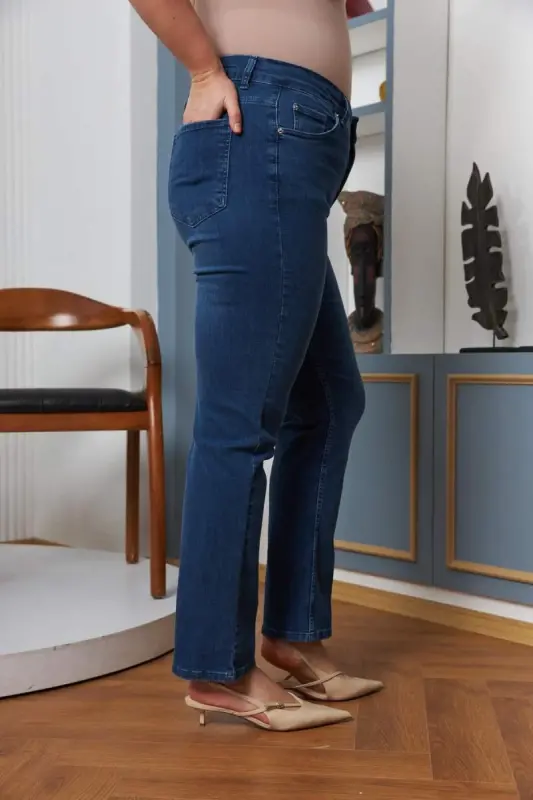 Boru Paça Büyük Beden Mavi Kot Pantolon - 2