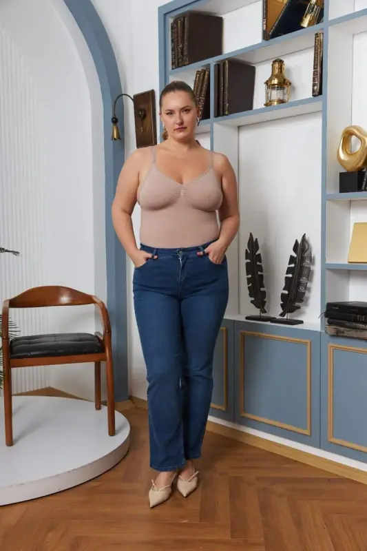 Boru Paça Büyük Beden Mavi Kot Pantolon - 3