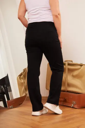 Boru Paça Büyük Beden Siyah Kot Pantolon - 3