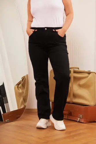 Boru Paça Büyük Beden Siyah Kot Pantolon - 1