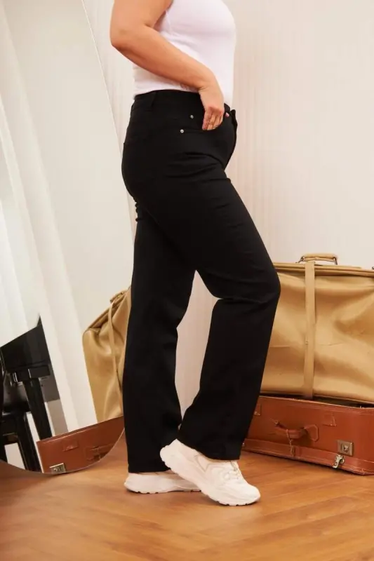 Boru Paça Büyük Beden Siyah Kot Pantolon - 2