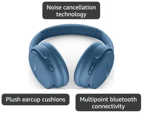 Bose QuietComfort Bluetooth Headphones, Active Over Ear shovqinni bekor qiluvchi va mikrofonli simsiz quloqchinlar, chuqur bas, 24 soatgacha tinglash vaqti, Moviy shafaq - Cheklangan nashr rangi - 1