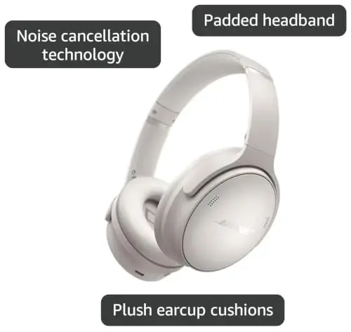 Bose QuietComfort Headphones - Wireless Bluetooth Headphones, Active Over Ear Noise Cancelling and Mic, USB-C Charging, Deep Bass, Up to 24 Hours of Playtime, White Smoke 