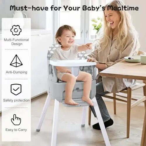 BOSEDSANG 4 in 1 Portable Baby Highchair Convertible Highchair for Babies and Toddlers - Foldable Carry Small Box, High Chair, Infant Booster Seat, Dining Chair, Easy to Carry and Store (Pink) - 6