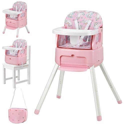 BOSEDSANG 4 in 1 Portable Baby Highchair Convertible Highchair for Babies and Toddlers - Foldable Carry Small Box, High Chair, Infant Booster Seat, Dining Chair, Easy to Carry and Store (Pink) - 31