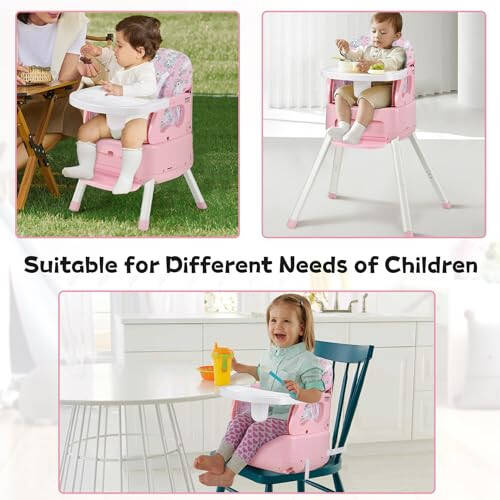 BOSEDSANG 4 in 1 Portable Baby Highchair Convertible Highchair for Babies and Toddlers - Foldable Carry Small Box, High Chair, Infant Booster Seat, Dining Chair, Easy to Carry and Store (Pink) - 35