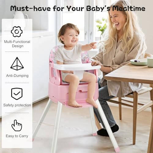 BOSEDSANG 4 ta 1 da Portable Baby Highchair Konvertiruem Highchair Chaqaloqlar va Bolalar uchun - Katlanadigan Ko'chirish Kichik Quti, Yuqori Stul, Chaqaloq Kuchaytirgichi, Ovqatlangan Stul, Oson Tashish va Saqlash (Pushti) - 36