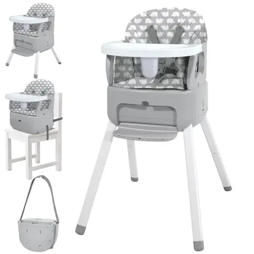 BOSEDSANG 4 in 1 Portable Baby Highchair Convertible Highchair for Babies and Toddlers - Foldable Carry Small Box, High Chair, Infant Booster Seat, Dining Chair, Easy to Carry and Store (Grey) - 1