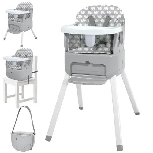 BOSEDSANG 4 in 1 Portable Baby Highchair Convertible Highchair for Babies and Toddlers - Foldable Carry Small Box, High Chair, Infant Booster Seat, Dining Chair, Easy to Carry and Store (Grey) - 1