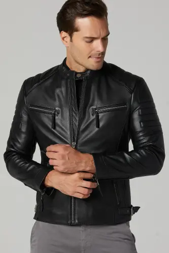 Bosh - X Erkek Siyah Slim-Fit Deri Ceket 20WGD6384CY - SIYAH-SIYAH - 1